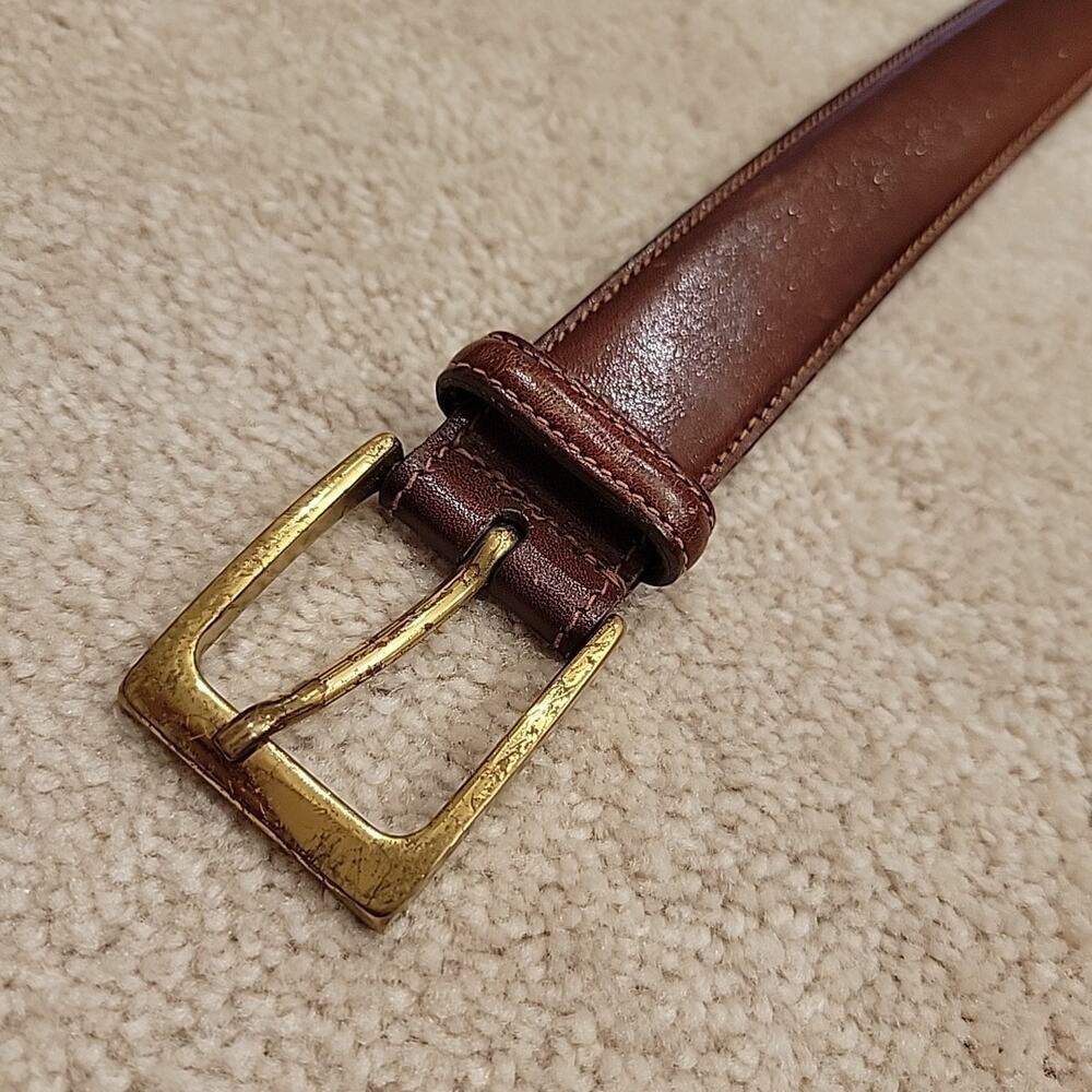 Trafalgar Men's Brown Leather Dress Belt Brass buckle 36 in.